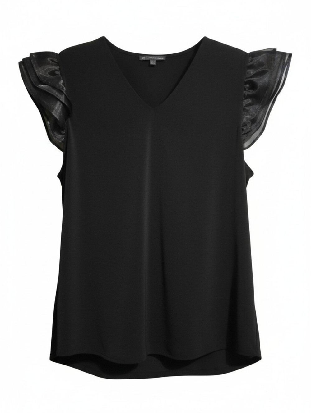 Adrianna Papell Black V-Neck Pleated Flutter-Sleeve Top Size Large